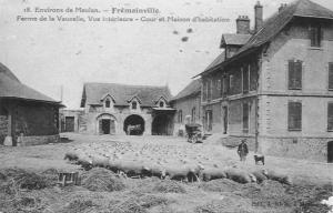 Frémainville的住宿－Gite de charme à Frémainville dans le vexin，一张村子里一群羊的旧照片