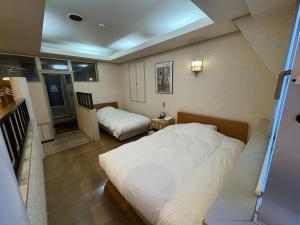 a small room with two beds in a room at ホテルカスカベ Hotel Kasukabe in Kasukabe