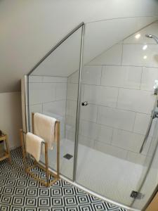 MagneuxにあるChambre Hortenseの浴室にある椅子付きのガラス製シャワー室