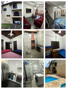 a collage of different pictures of a room at TRIPLEX piscina churrasqueira lava e seca Wi-Fi e 2 TVs em Condomínio com 90m2 no centro de Ubatuba in Ubatuba