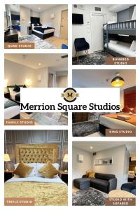 a collage of pictures of a bedroom and a room at Merrion Square Studios in Dublin