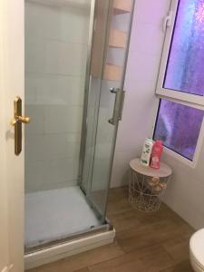 a shower with a glass door in a bathroom at Habitación Apartamento Suite Papillon in Valencia