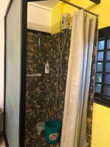 a bathroom with a toilet and a shower curtain at Annie's in Tagaytay