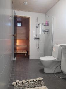 une salle de bain avec douche et toilettes dans l'établissement Apartment with Sauna in the heart of Rovaniemi, à Rovaniemi