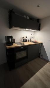 cocina con fregadero y microondas en Appartement Eifelglück, en Pelm