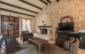 un salon avec une cheminée et une télévision dans l'établissement Villa Baldasera, à Vižinada