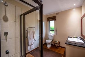 un bagno con wc, lavandino e doccia di Kuhestan Farm Cottages a Haenertsburg