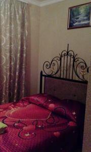 a bedroom with a bed with a red comforter at Guesthouse Agat in Bataysk