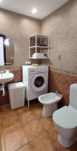 a bathroom with a washing machine and a toilet at Alojamiento Parque Corralejo in Corralejo