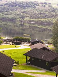 a view of the lake from a resort at Stringy Rocks in Morenish