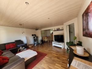 a living room with a couch and a table at Ferienwohnung Halle in Halle