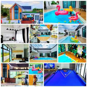 un collage de fotos de una piscina y una casa en Pangpangpuriyeh Poolvilla en Ban Pa Khan