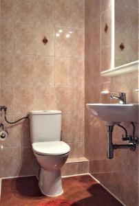 a bathroom with a toilet and a sink at Apartament 2 sypialnie, 2 łazienki, taras, parking in Warsaw