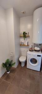 a bathroom with a toilet and a washing machine at Albatros in Lourdes