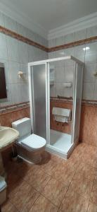 a bathroom with a shower with a toilet and a sink at Casa Los Guanches in La Guancha