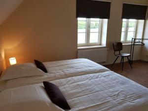 a large white bed in a bedroom with windows at B&B Flamand in Heijenrath