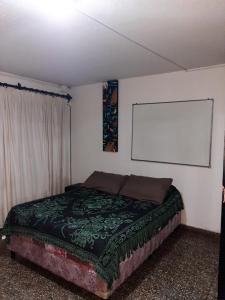 サルタにあるArte y Vino Saltaのベッドルーム1室(ベッド1台、緑の毛布付)