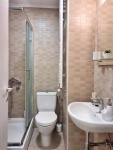 een badkamer met een toilet en een wastafel bij Antik Apartman in Stara Pazova