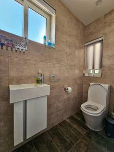 bagno con servizi igienici, lavandino e finestra di Marsaskala Sea View Duplex Penthouse - Mive Properties a Marsaskala
