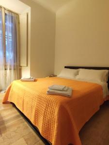 um quarto com uma cama com duas toalhas em Appartamento Vitruvio42 em Milão
