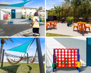 a collage of four pictures of a playground at Beachside 16 in Indian Harbour Beach