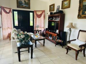 a living room with a couch and a tv at Altos del Maria -mountaine views in Sorá