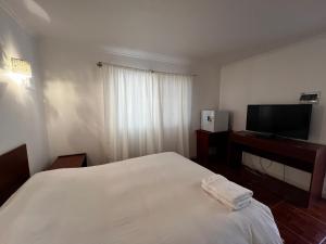 a bedroom with a bed and a flat screen tv at Hospedaje la Florentina in Pica