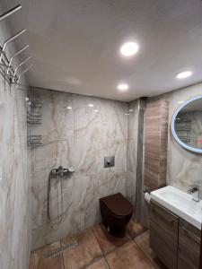 a bathroom with a toilet and a sink and a shower at Καλλιθεα in Kallithea Halkidikis