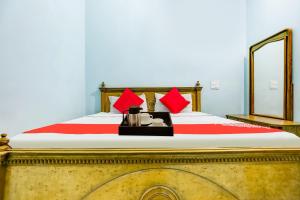 a bedroom with a large bed with red pillows at Flagship Moonlight Guest House in Patiāla