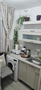 a kitchen with a washing machine and a sink at HCL's Apartament in Timişoara