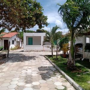 a driveway with a house and a palm tree at Pousada da Rotatória in São Gonçalo do Amarante