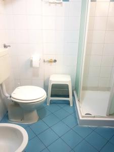 a bathroom with a toilet and a shower with a stool at Solenzara tre passi dal mare in Roquebrune-Cap-Martin