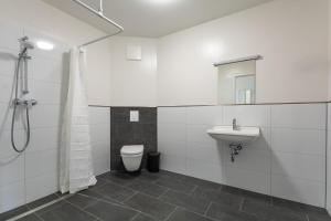 uma casa de banho com um WC e um lavatório em T&K Apartments - Bergisch Gladbach - 7 Comfortable Apartments - 20 min to Fair Messe Cologne em Bergisch Gladbach
