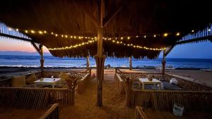 達哈布的住宿－Locanda Dahab，草伞下带桌椅的海滩