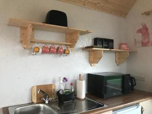 Dapur atau dapur kecil di The Lazy Llama Farm Stay Shepherd Hut