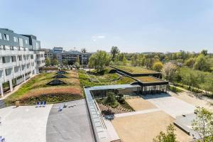 an overhead view of a building with a garden at Radisson Blu Hotel Sopot in Sopot