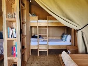 a room with two bunk beds with a ladder at Ohope Beach TOP 10 Holiday Park in Ohope Beach