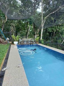 - une piscine avec un tuyau dans la cour dans l'établissement Mt Apo View Creekside Whole house with Pool by Creek Cowboys Cottage, à Digos