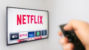 a person holding a remote control in front of a television at Rez de chaussée appartement à Tournus - Yellow in Tournus