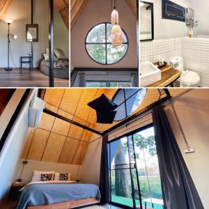 a room with a window and a room with a bed at Khaokhai Cafe & Resort in Khao Kho