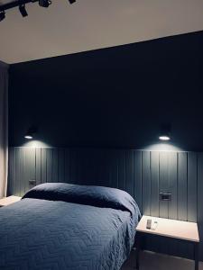 um quarto com uma cama e duas luzes na parede em BACO at HOME em Corrientes