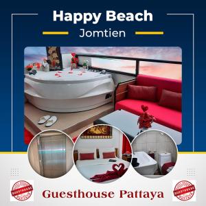 un collage de fotos de un barco y un dormitorio en Happy Beach Jomtien Guesthouse, en Jomtien Beach