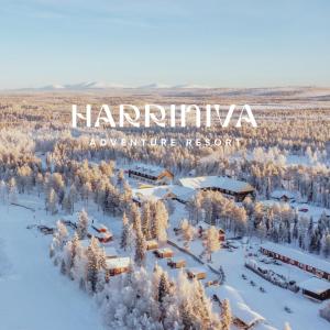 an aerial view of karimina adventure resort in the snow at Harriniva Adventure Resort in Muonio
