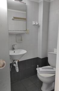 ein Bad mit einem WC und einem Waschbecken in der Unterkunft Filoxenia Beach Hotel in Rethymno