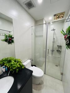 a bathroom with a shower and a toilet and a sink at Godidi Homestay&Apartment ( Westlake ) in Hanoi