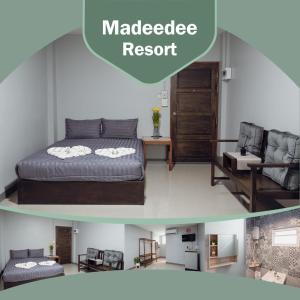 素攀府的住宿－มาดีดี รีสอร์ท，卧室两张照片,配有一张床和一张沙发