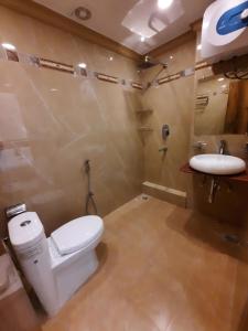 een badkamer met een toilet en een wastafel bij Hotel Temple On Ganges in Varanasi