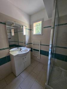 a bathroom with a sink and a shower at Maison de campagne en Provence in Noves