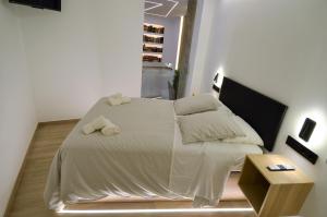 a bedroom with a white bed with two pillows at BIBLIOTECA DE LUJO EN EL CENTRO HISTORICO DE MÁLAGa in Málaga