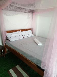 a bed with two pillows and a canopy at Mikocheni Home stay in Dar es Salaam